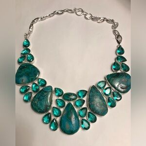 Malachite Aqua Apatite 925 Sterling Silver Necklace